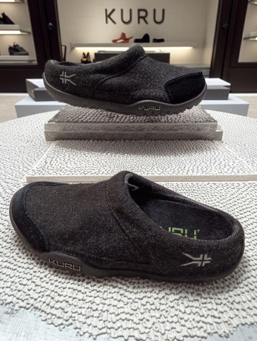 KURU Draft Knit & Suede Black Slip-On Mules Orthopedic Arch Supportive 9M